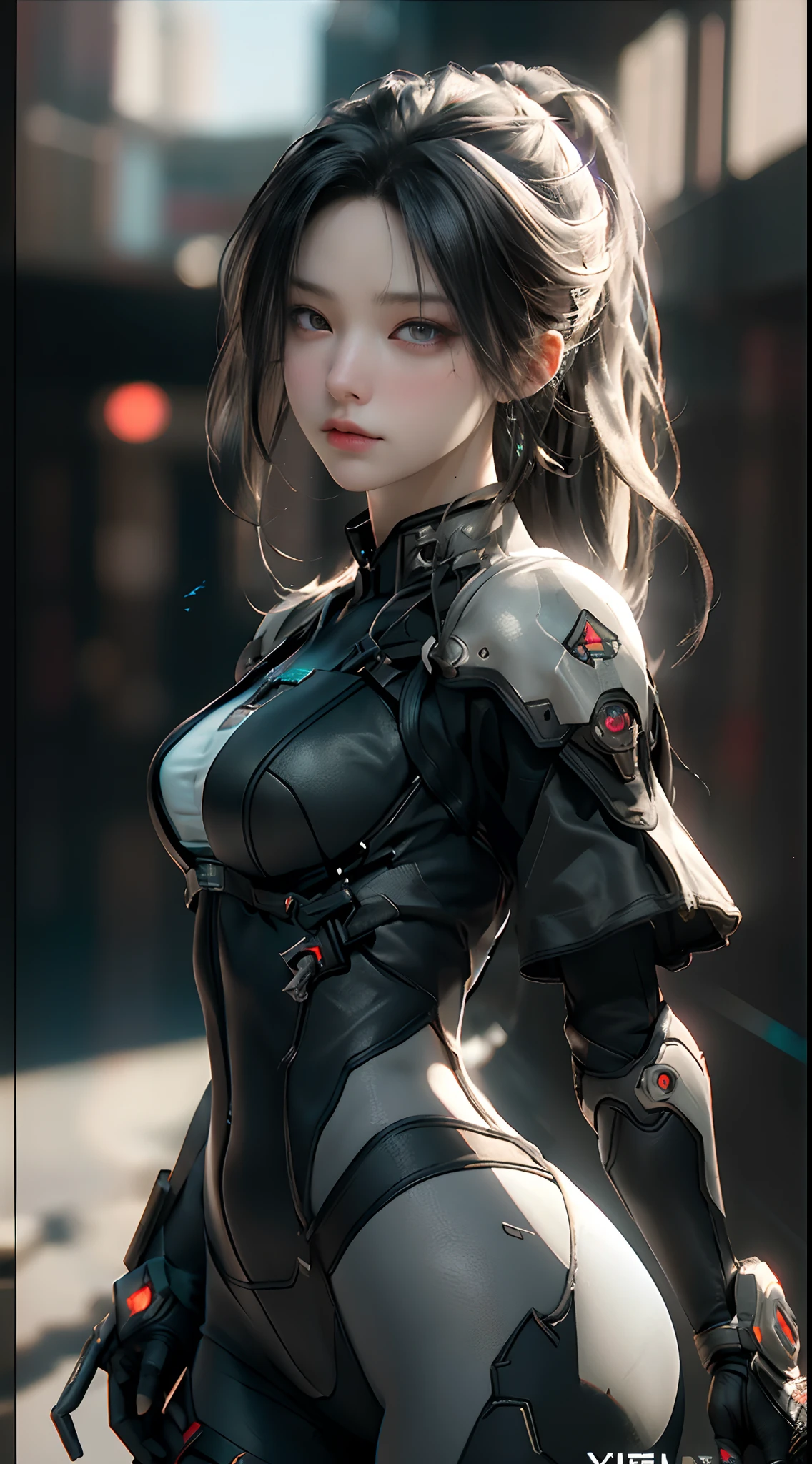 ((Best quality)), ((masterpiece)), (detailed:1.4), 3D, an image of a beautiful cyberpunk female,HDR (High Dynamic Range),Ray Tracing,NVIDIA RTX,Super-Resolution,Unreal 5,Subsurface scattering,PBR Texturing,Post-processing,Anisotropic Filtering,Depth-of-field,Maximum clarity and sharpness,Multi-layered textures,Albedo and Specular maps,Surface shading,Accurate simulation of light-material interaction,Perfect proportions,Octane Render,Two-tone lighting,Wide aperture,Low ISO,White balance,Rule of thirds,8K RAW,