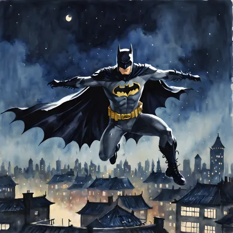 (halloween theme:1.5), (ink and watercolor painting:1.5), (batman:1.5), (Tasteful:1.5), (ink and watercolor painting:1.5), (Chin...