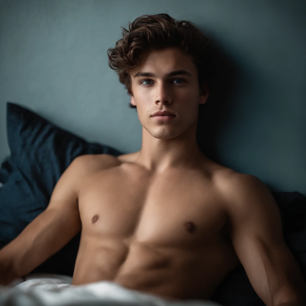 Portrait Of A Handsome Male Model 16 Years Old Shirtless Barechested No Beard Seaart Ai