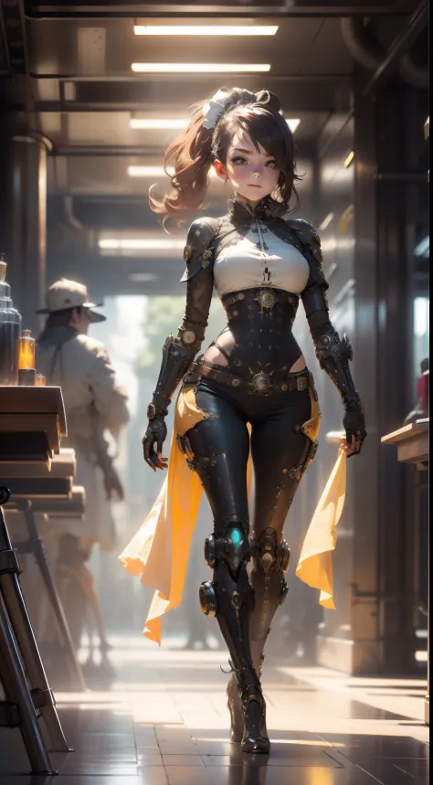 Cute Young Biomechanic Steampunk Cyborg Realistic Female Movie Shallow Focus Scene, En savoir plus sur son Full-Body Steampunk、I...