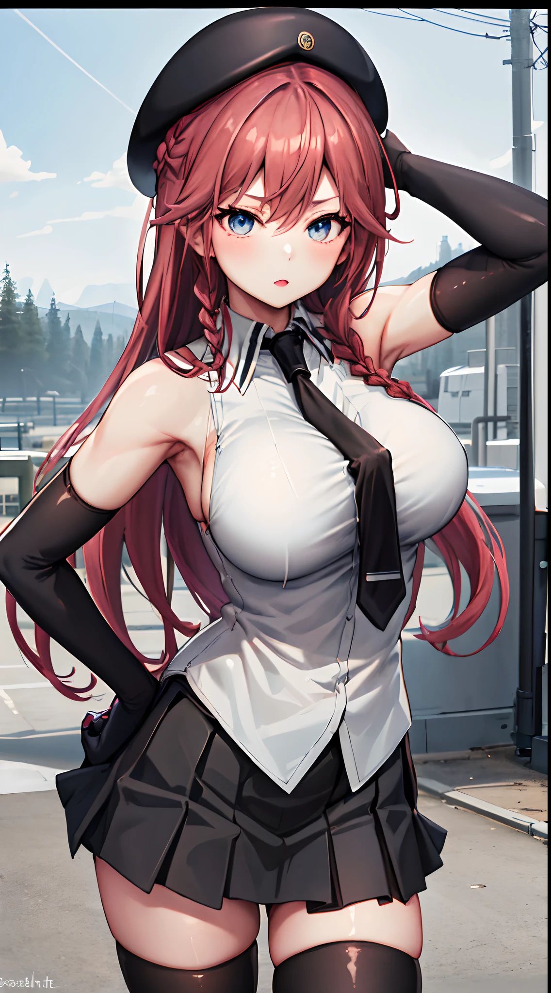 Anime girl in a short skirt and top hat posing for a picture - SeaArt AI