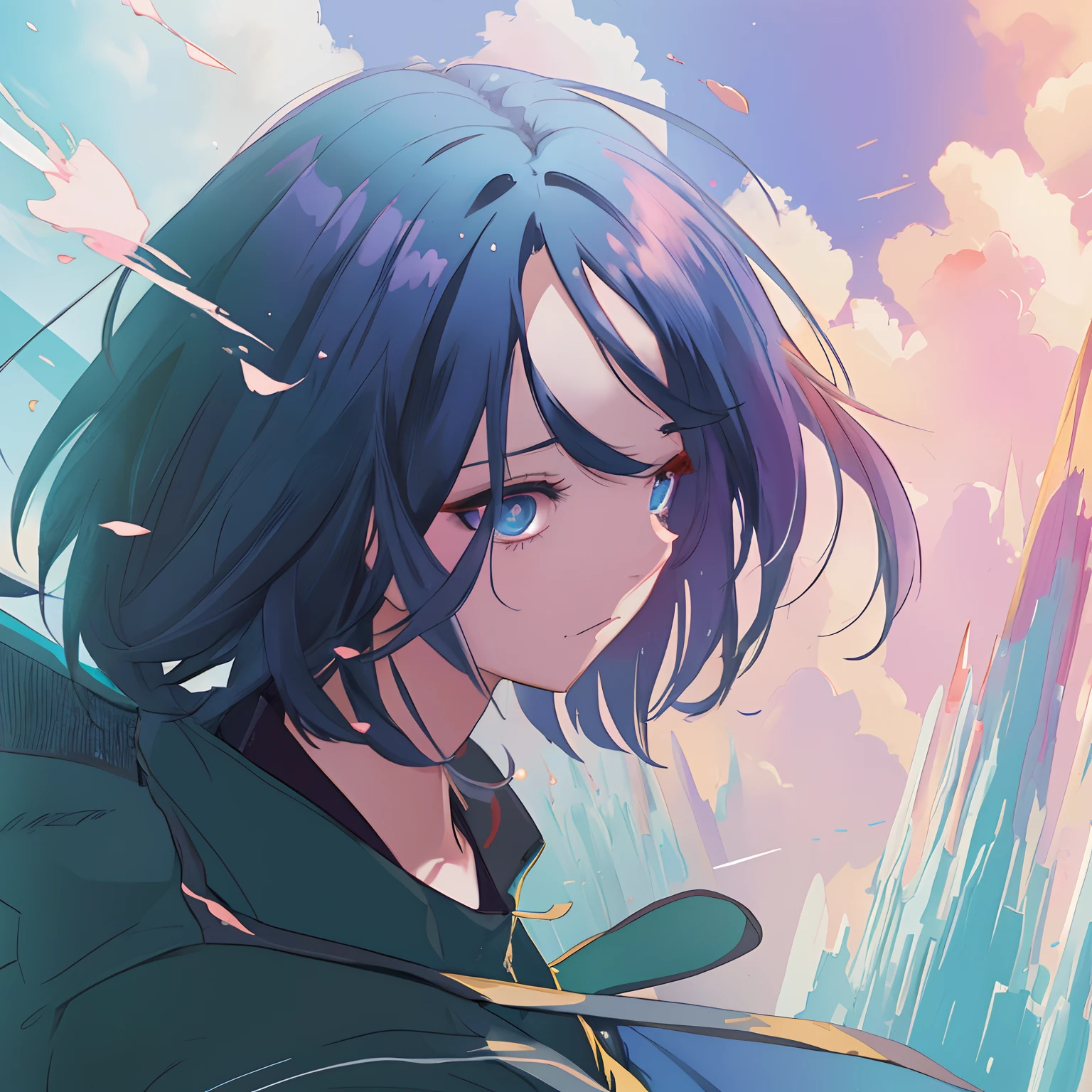 anime girl with blue eyes and a backpack looking at the camera, artwork in the style of guweiz, digital anime illustration, artgerm and atey ghailan, guweiz, anime styled digital art, detailed digital anime art, in the art style of bowater, digital anime art, beautiful anime portrait, soft anime illustration, anime style portrait