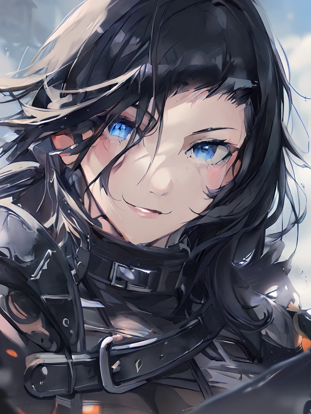 anime girl with blue eyes and black hair in a black outfit, detailed digital anime art, detailed anime character art, crisp clear rpg portrait, portrait knight female, stunning anime face portrait, detailed portrait of anime girl, detailed key anime art, closeup character portrait, extremely detailed artgerm, black - haired mage, badass anime 8 k, character art closeup