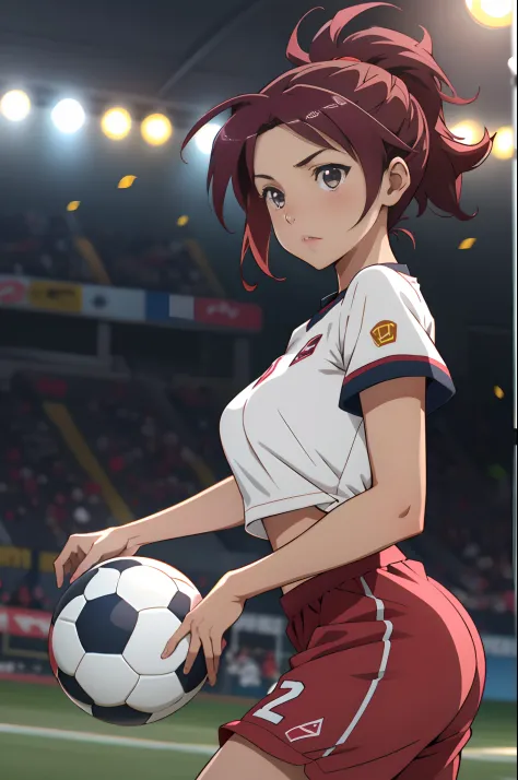 Little girl playing soccer, Anime style, Celebrando el gol, Levantar la camisa, mostrando las tetas, (La mejor calidad, Altas Re...