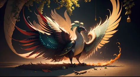peacock，chinesedragon，Big peacock，fatness，The body is hugely fat，Feathers like Chinese phoenixes，Peacock wings，It has countless thick dragon tails，The tail has the tail feathers of the Chinese phoenix peacock，Dressed in a variety of Chinese national costum...