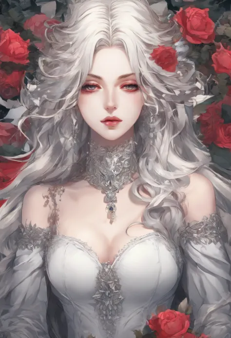 Petition of Chaos、Shaggai's indescribable vowels、The Invitation of the Radiant Mastepper, Highest Quality, (Solo Focus), (Perfect face:1.1), (high detailing:1.1), (ultradetailed eyes), Dramatic, Man with pale skin and long voluminous white hair, White eyes...