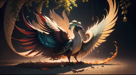 peacock，chinesedragon，Big peacock，fatness，The body is hugely fat，Feathers like Chinese phoenixes，Peacock wings，It has countless thick dragon tails，The tail has the tail feathers of the Chinese phoenix peacock，Dressed in a variety of Chinese national costum...