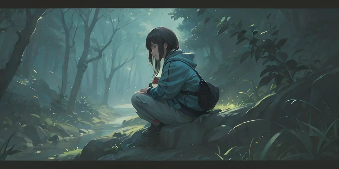 (mature female, huge breast:1.3), a woman sitting on a stone wall in a park, an anime drawing inspired by Makoto Shinkai, cgsoci...