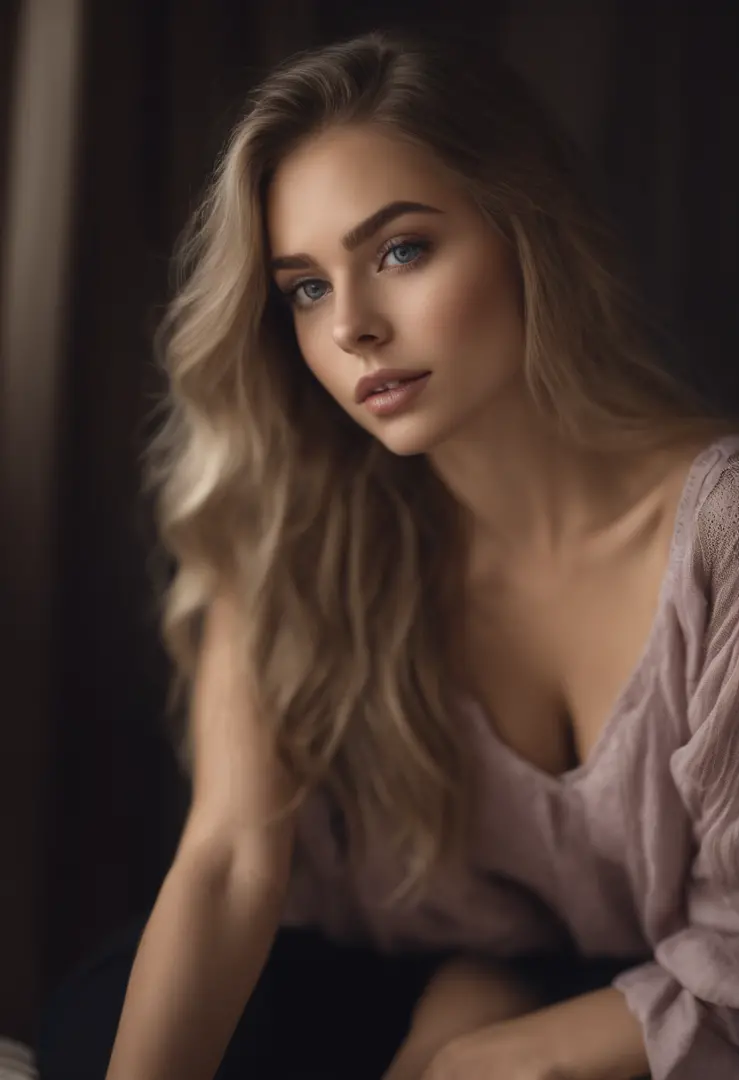 Arafed woman completely , fille sexy aux yeux verts, ultra realist, Meticulously detailed, Portrait Sophie Mudd, cheveux blonds et grands yeux, selfie of a young woman, Yeux de chambre, Violet Myers, sans maquillage, maquillage naturel, looking straight at...