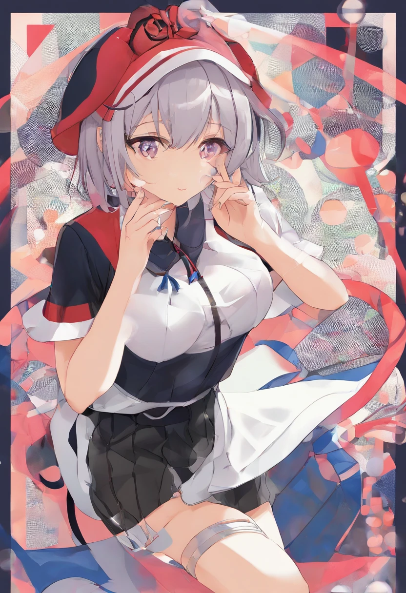 Anime girl with a red hat and black and white dress - SeaArt AI