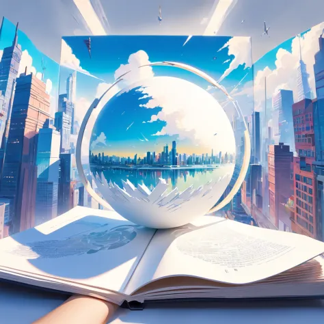 (Pop-up Books,White background:1.35),Postmodern art style,(abstracted:1.2)(Penrose Escher-style sphere) Consists of (Cyberpunk City:1.2),Change to (James Rosenquist,Roy Lichtenstein) Eagle Ball,Inception,Impossible geometric structures,Mobius Ring,Cyberpun...