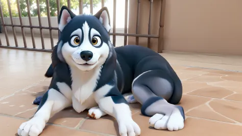 Obra-prima, melhor qualidade, estilo Pixar, um cachorro husky siberiano deitado