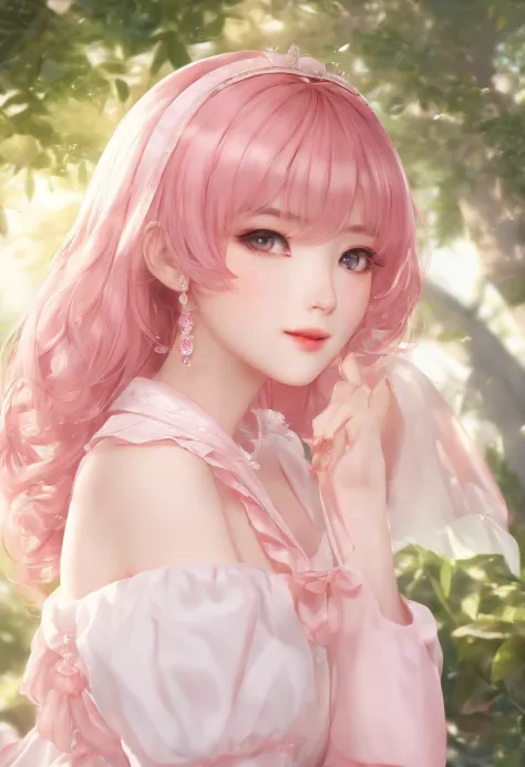 (((tmasterpiece)))、(((top-quality)))、((ultra - detailed))、(illustratio)、((Extremely Delicately Beautiful))、Bright smile、Floating、A pink-haired、(Detailed light) (1girl in)、独奏、long whitr hair、The wind is blowing、A WORLD、（adorable eyes）、Realistic, ultra - det...