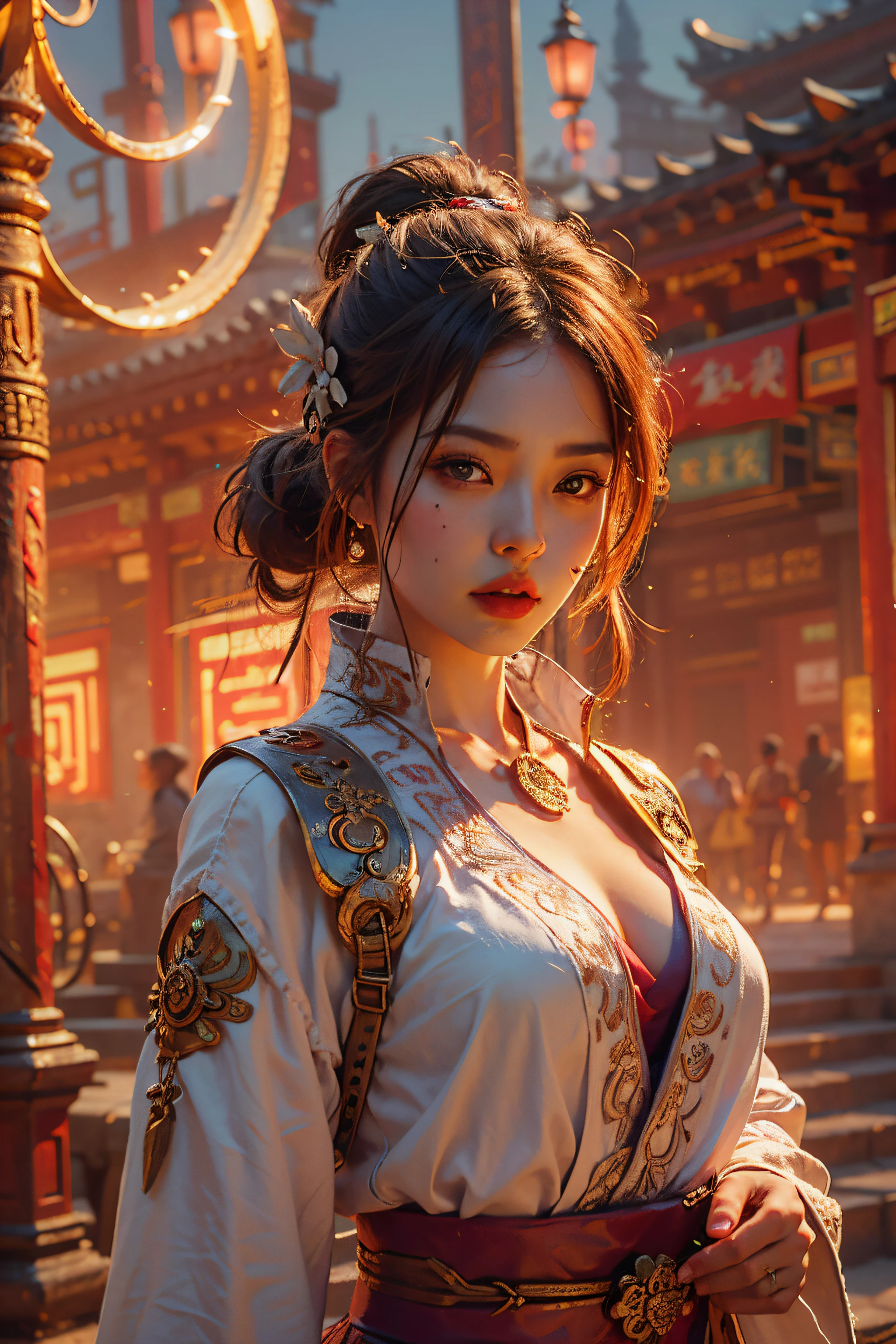 Best quality,masterpiece,ultra high res,(photorealistic:1.4),xiuxian,weapon,Detailed face,
1girl,solo,weapon,cleavage,(magic circle:1.2),xiuxian,upper body,Beautiful girl,full body,east asian architecture,sheath,architecture,