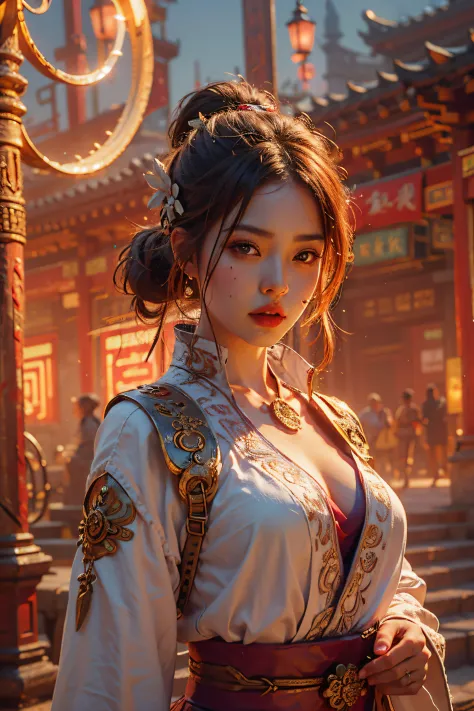 Best quality,masterpiece,ultra high res,(photorealistic:1.4),xiuxian,weapon,Detailed face,
1girl,solo,weapon,cleavage,(magic cir...