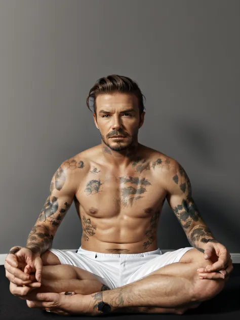 David Beckham meditating in the lotus position、A detailed face, hight resolution, RAW photo 8k uhd, Digital SLR、Buddha