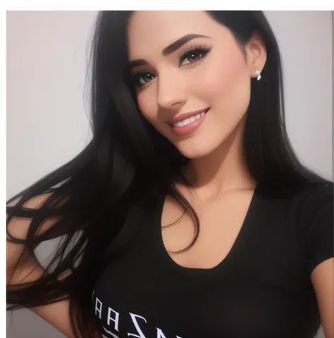 A close up of a woman with long black hair wearing a black shirt - SeaArt AI