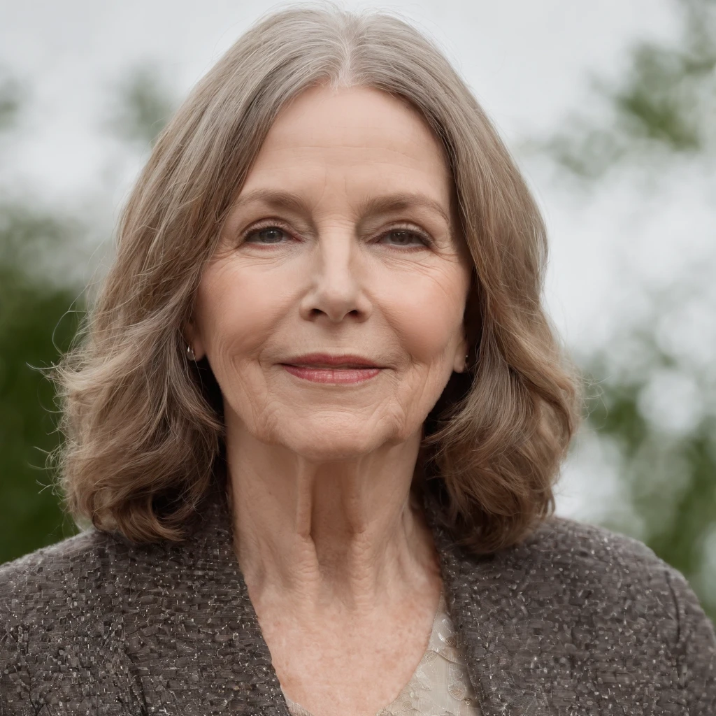 A close up of a woman with a sweater on and a tree in the background -  SeaArt AI