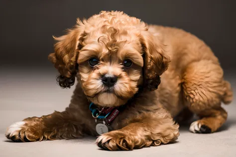 in 8K、top-quality、​masterpiece、profetional lighting、Shih Tzu and Toy Poodle MIX Dog、Brownish