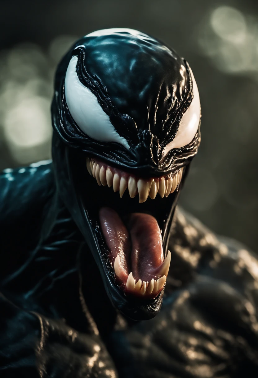 A close up of a venom with his mouth open and teeth wide open - SeaArt AI