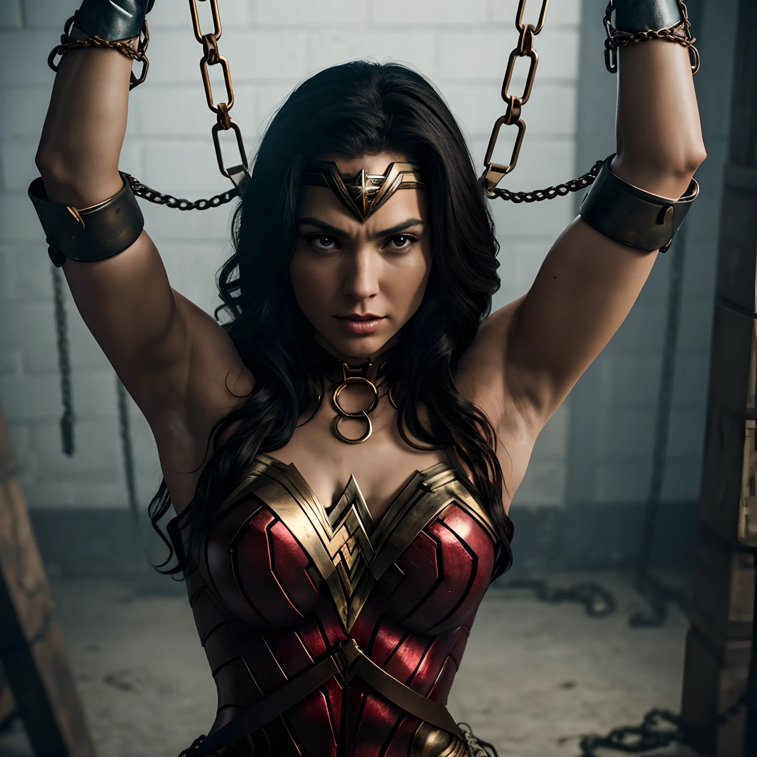 Wonder Woman Being Tied Up With Chains. She Should Be Depicted As 