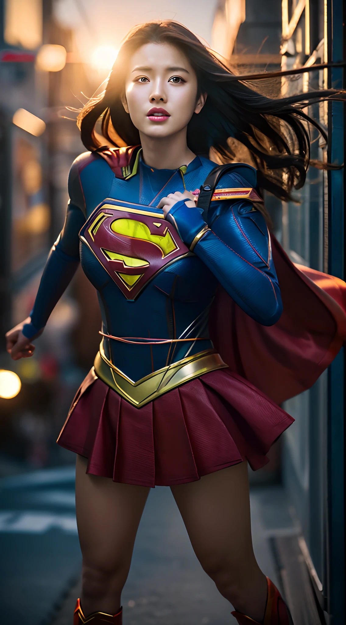 A woman dressed as a supergirl poses for a photo - SeaArt AI