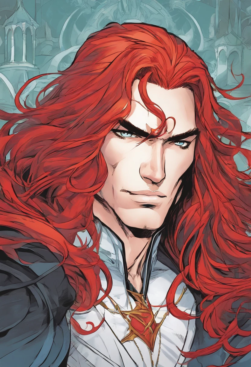 A close up of a red haired man with long hair - SeaArt AI