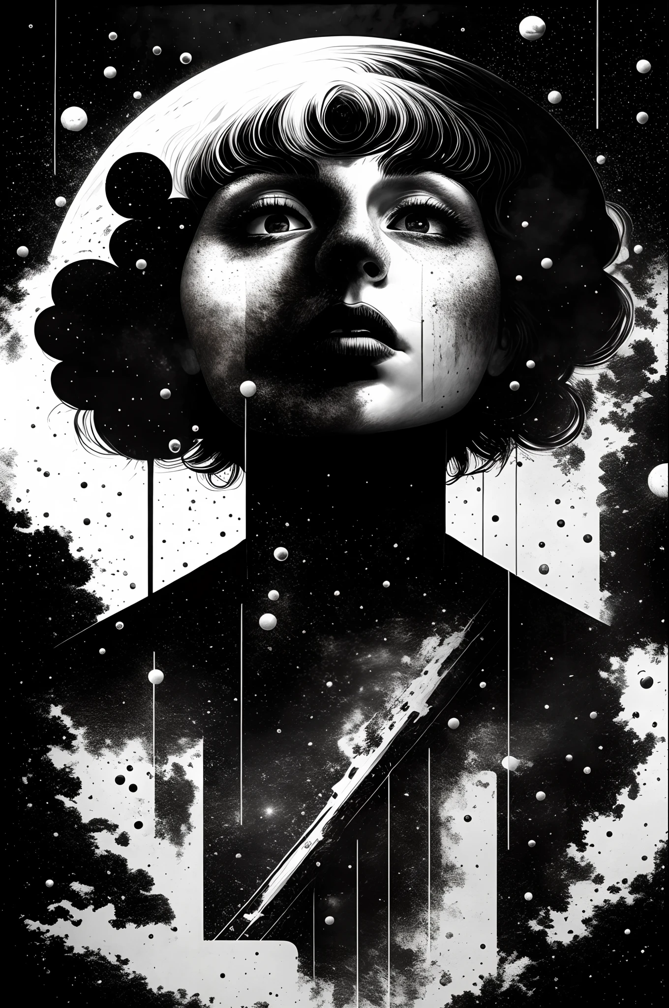 portada de álbum de estilo rock alternativo con tema espacial en blanco y negro
