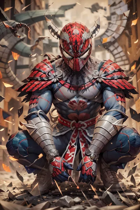 Homem aranha com armadura samurai (melhor qualidade), (extremamente detalhado)