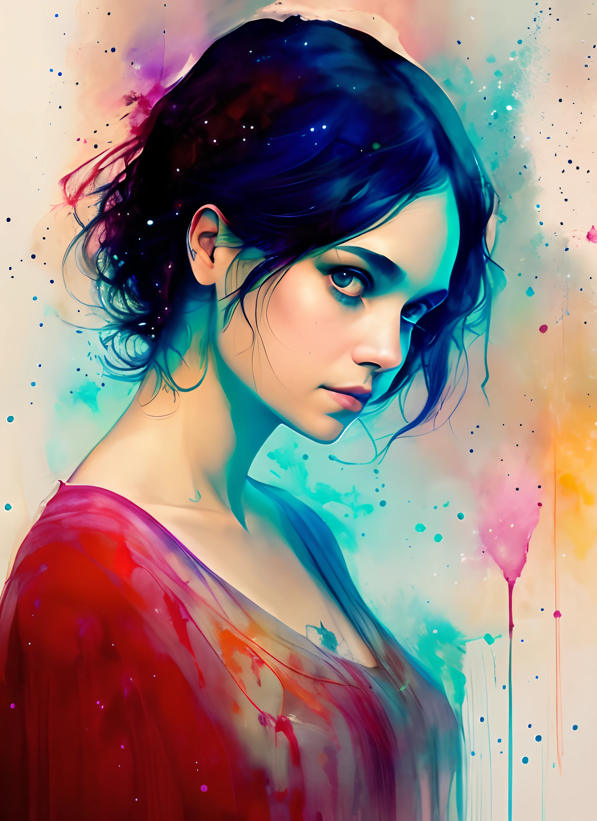 a woman (Norah Jones) by agnes cecile, luminous design, pastel colours, ink drips, autumn lights