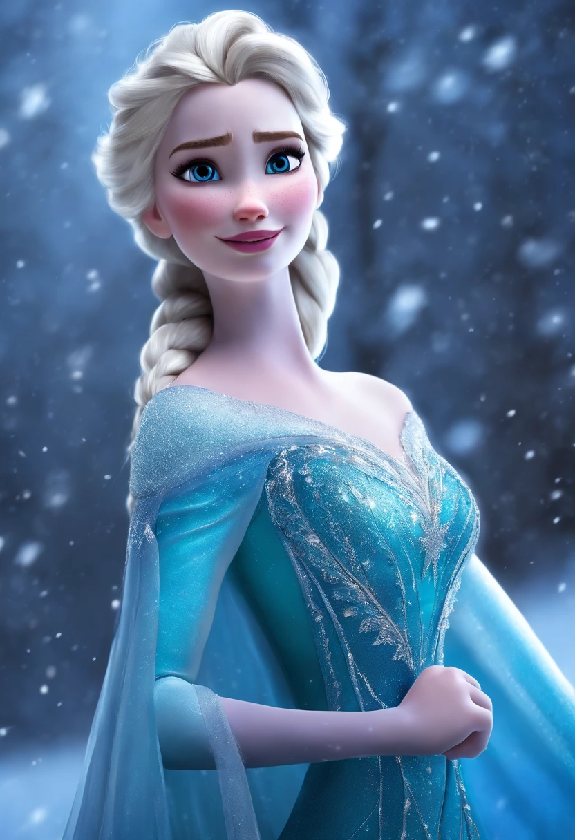 A close up of a frozen princess in a blue dress - SeaArt AI