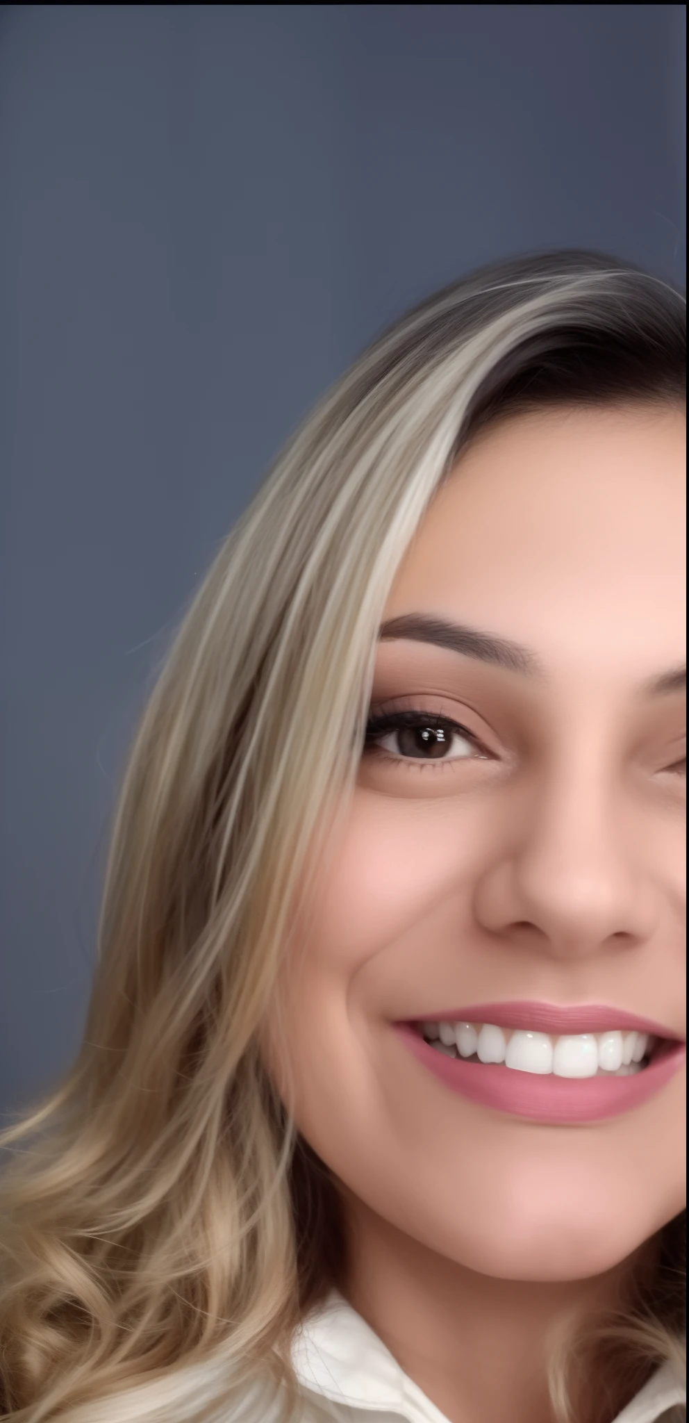 A close up of a woman with long blonde hair smiling - SeaArt AI