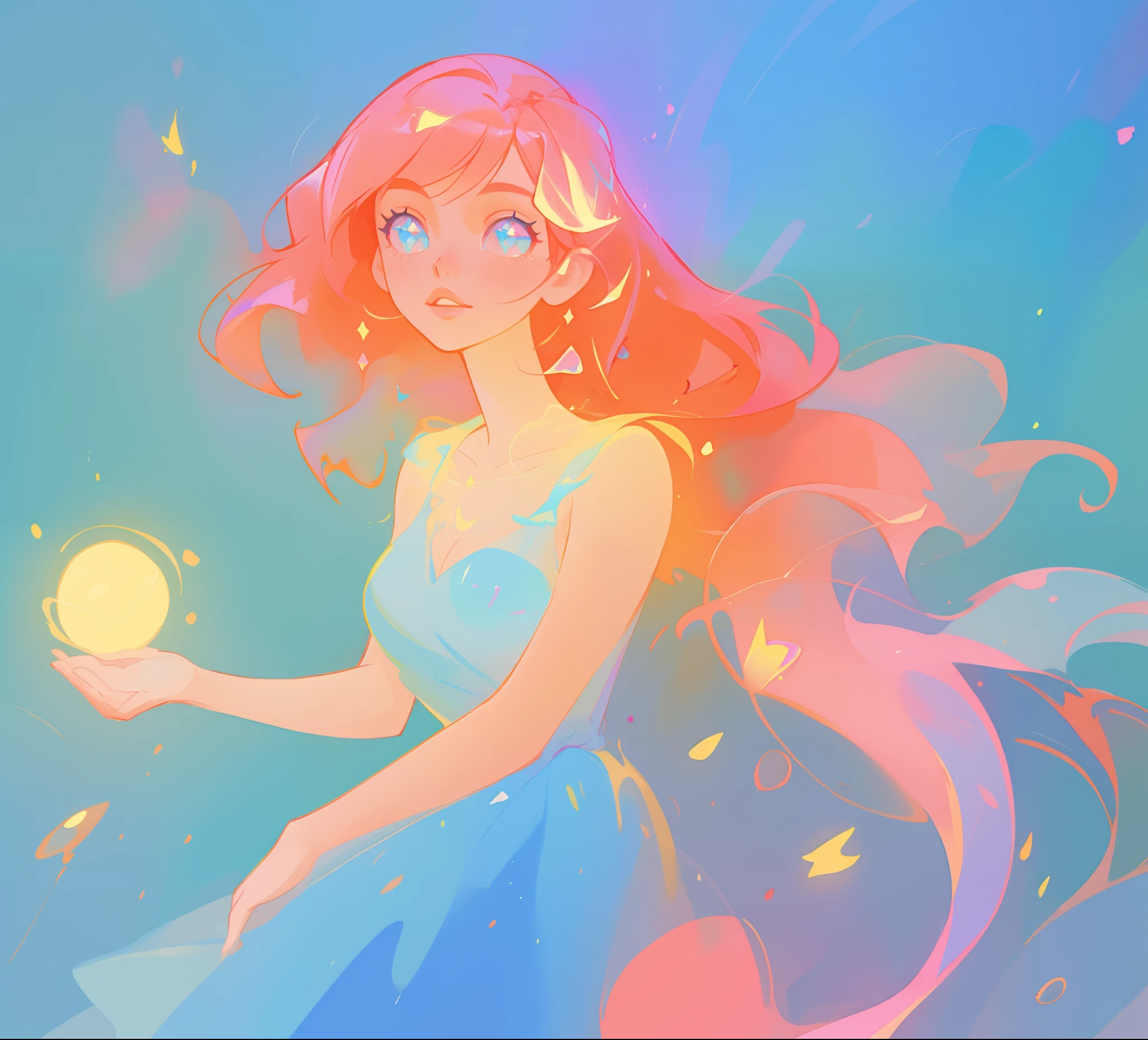beautiful girl in colorful liquid dress, vibrant pastel colors, (colorful), magical lights, sparkling lines of light, inspired by Glen Keane, inspired by Lois van Baarle, disney art style, by Lois van Baarle, glowing aura around her, by Glen Keane, jen bartel, glowing lights! digital painting, flowing glowing hair, glowing flowing hair, beautiful digital illustration, fantasia background, whimsical, magical, fantasy, beautiful face, ((masterpiece, best quality)), intricate details, highly detailed, sharp focus, 8k resolution, sparkling detailed eyes, liquid watercolor