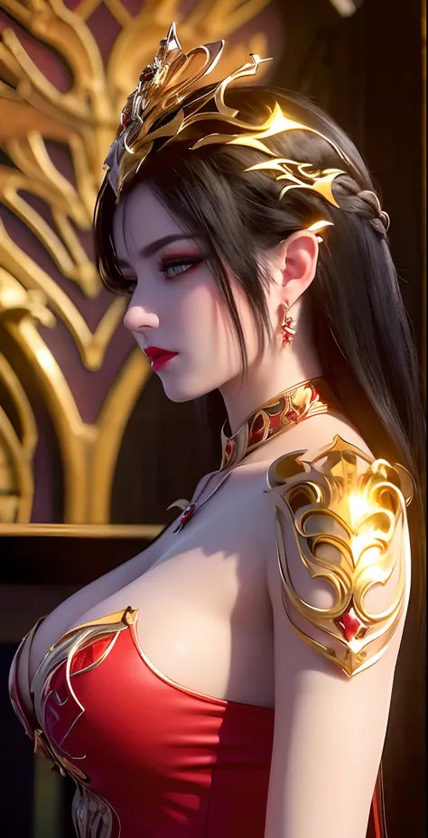 "An extremely beautiful queen,(best quality,4k,highres,masterpiece:1.2),ultra-detailed,(realistic,photorealistic,photo-realistic:1.37),beautiful queen,naked,sparkling crown,colorful gemstones,golden scepter,elegant pose,nude,soft lighting,vibrant colors,de...