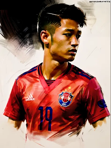 Homem Soccer Player face, style greg rutkowski realist, style anime, Japanese 17 years, Japanese Neymar