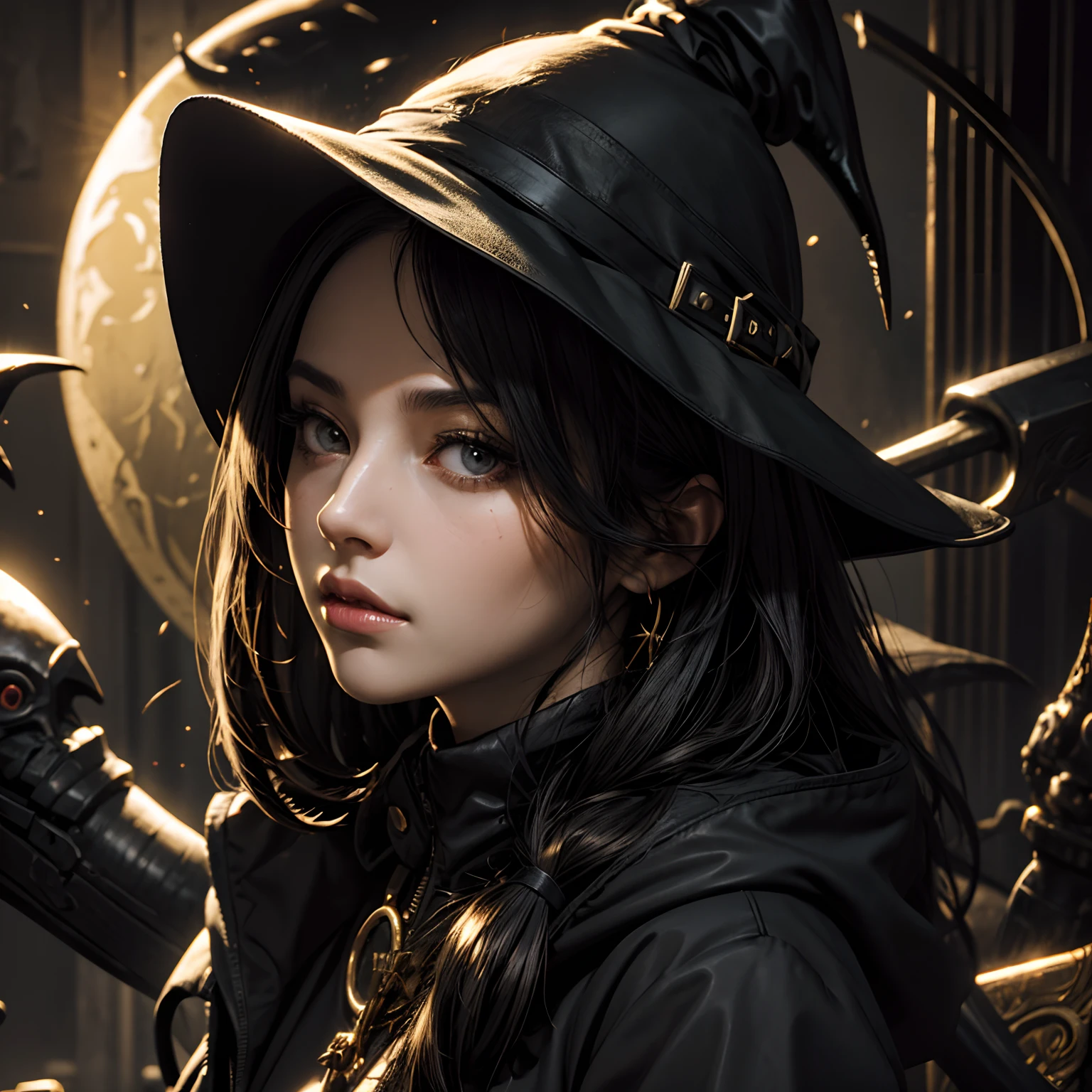 Attractive female plague doctor in black with beak mask gold - SeaArt AI