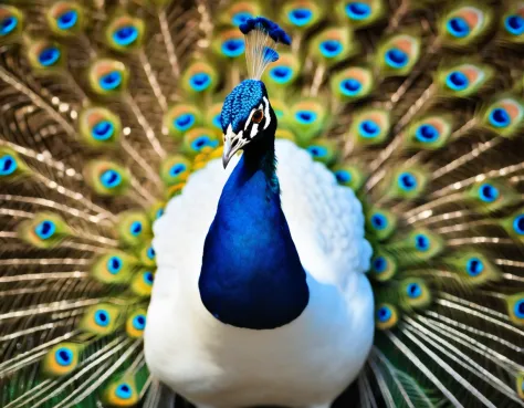 Best quality, Amazing artwork of beautiful white peacock, intricately details, (Best shadow), elegant, voluminetric lighting