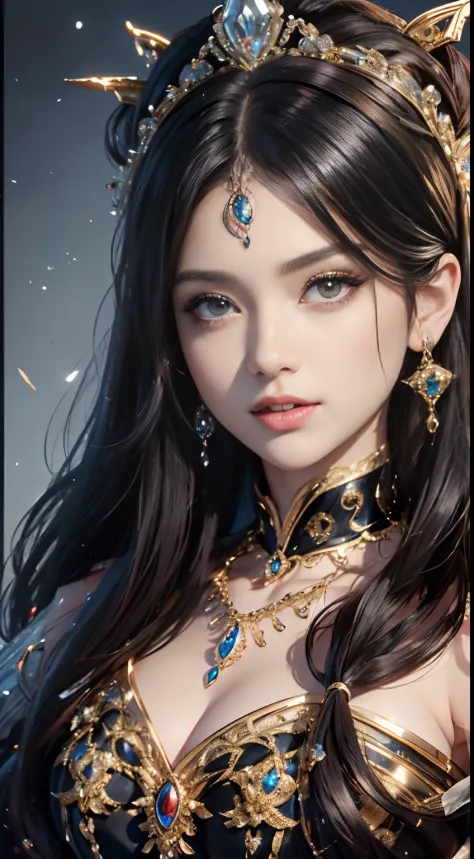 tmasterpiece，Highest image quality，Beautiful bust of a royal lady，Delicate black hairstyle，Amber eyes are clear，Embellished with...