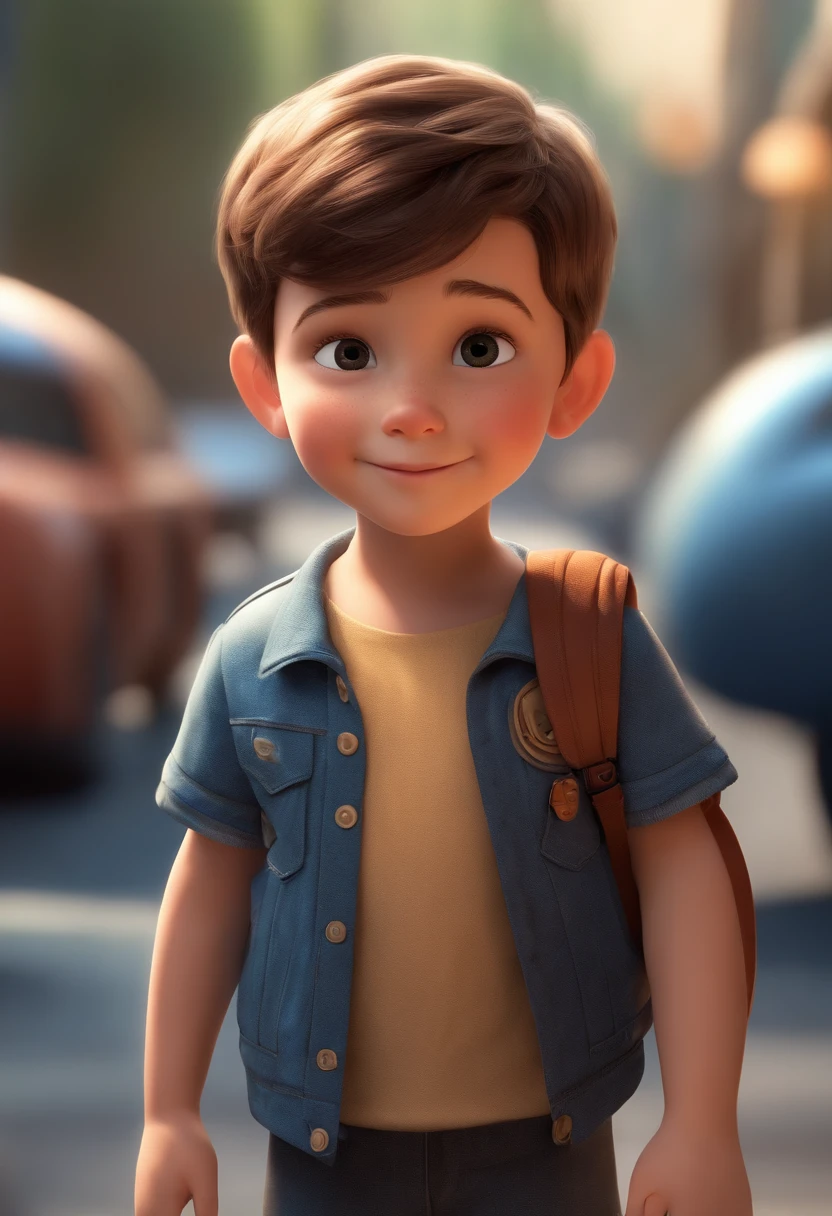 a happy cute kid standing short hair, vestindo uma fantasia espacial, , fundo branco, barnet, Tom, Estilo Pixar, ....3d, desenhos animados, rosto detalhado, asymmetrical 16k