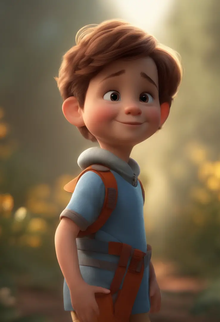 a happy cute kid standing short hair, vestindo uma fantasia espacial, , fundo branco, barnet, Tom, Estilo Pixar, ......3d, desenhos animados, rosto detalhado, asymmetrical 16k