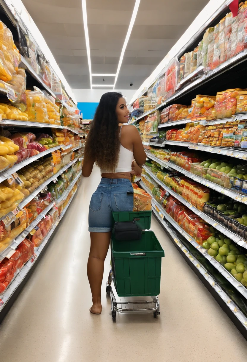 Arafed woman in a grocery store with a shopping cart - SeaArt AI