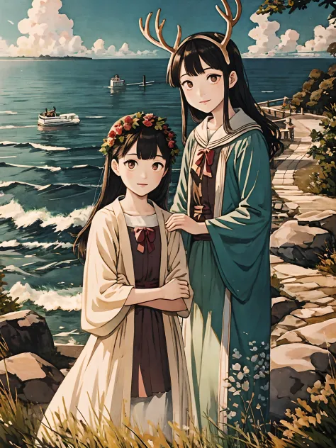 mori girls，deer-like eyes，the sea