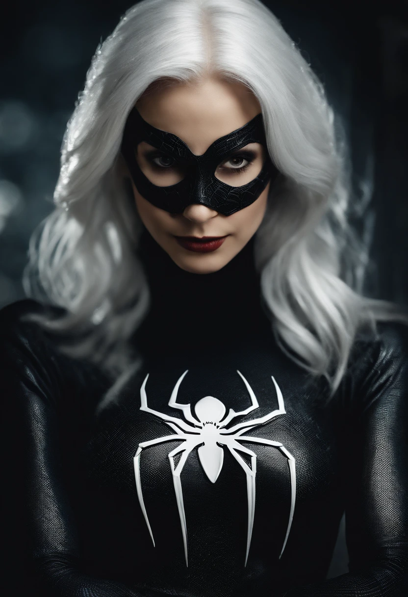 A woman in a black and white spider - man costume - SeaArt AI