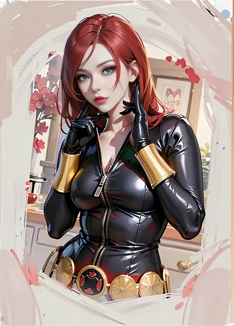 a digital illustration of Black Widow, a character from Marvel Comics. She is depicted with bright red hair and a serious expres...