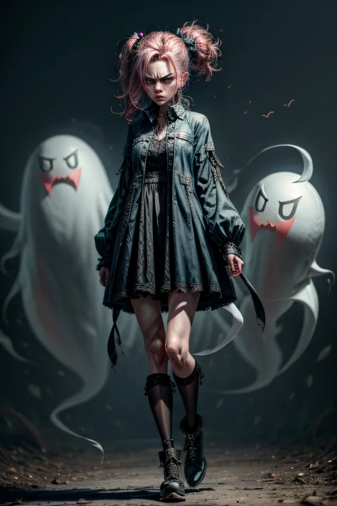 cute angry pouting ghost, full body shot