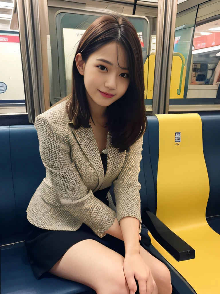 Arafed asian woman sitting on a train seat with her legs crossed - SeaArt AI