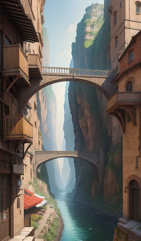 ((masterpiece)),((best quality)),((high detial)),((realistic,))
Industrial age city, deep canyons in the middle, architectural streets, bazaars, Bridges, rainy days, steampunk, European architecture
