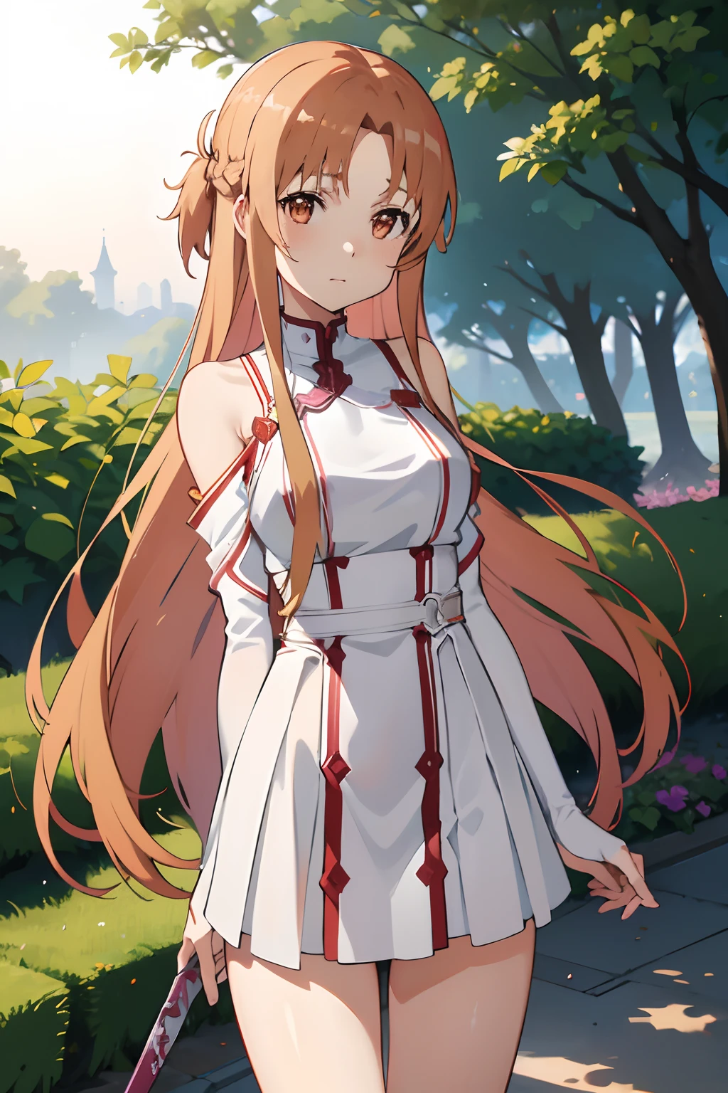 Anime girl in white dress with sword in hand - SeaArt AI