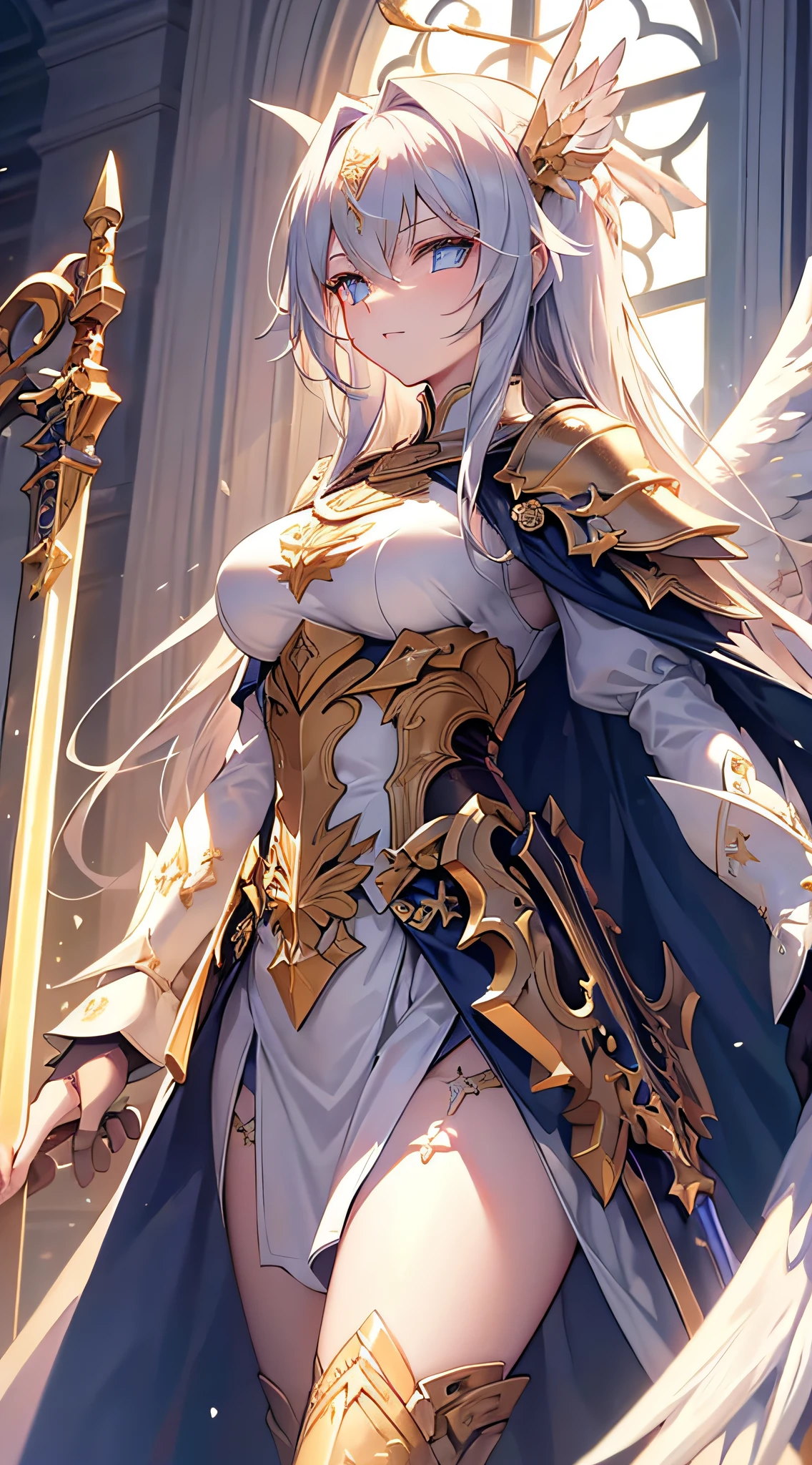 天使の，翼，聖剣，マント，戦闘態勢の女の子