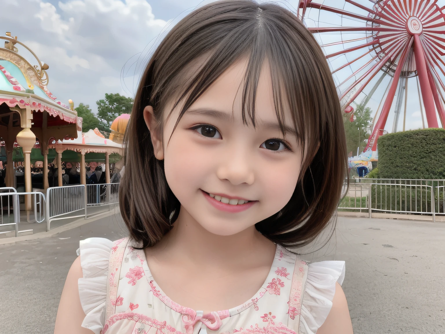  female child,A smile,Looking at the camera,Random Poses,Amusement Park Background,